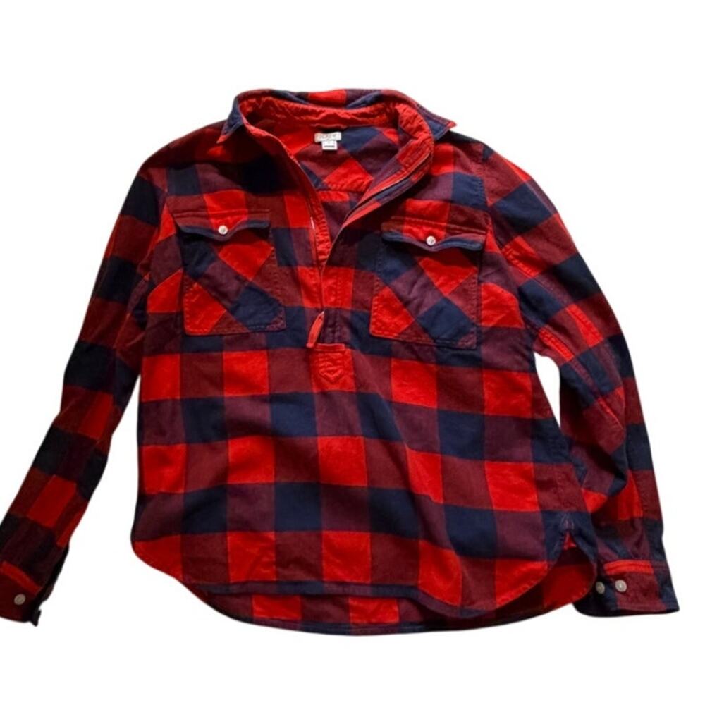 J.Crew Buffalo Plaid Flannel Pullover Shirt Jacket Red Navy Blue S 100% Cotton